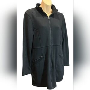 EDDIE BAUER Full Zip Black Knit X-LONG Cardigan Jacket Shirt~Women's Sz MEDIUM